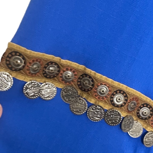 JODIFL Blue Fringe Midi Shift Dress with Fringe & Coin Embellishments Size LNWT - Picture 4 of 8